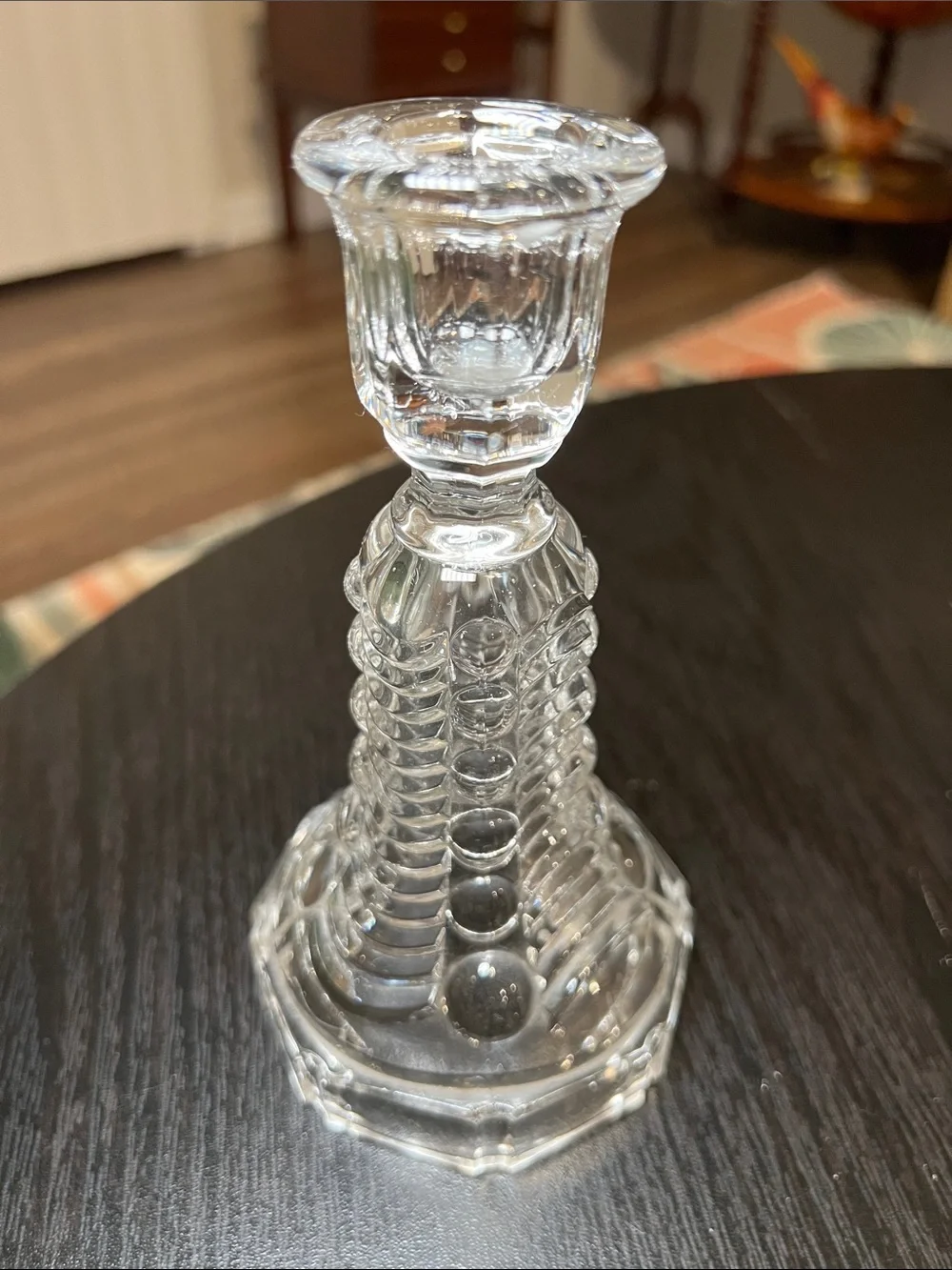 Vintage 1930s Val Saint Lambert Eye Winker Style Clear Glass Candlestick Holder